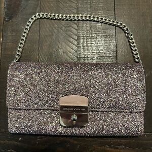 kate spade New York rose gold glitter Milou Sunset Lane clutch.